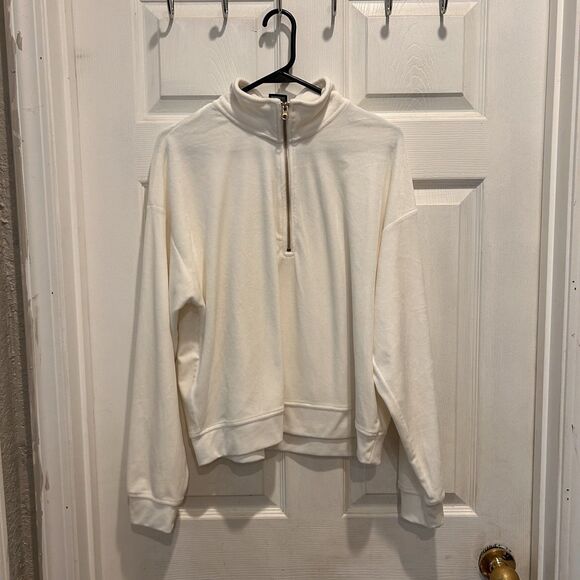 Avia‎ Y2K Velvet Track Suit Size Large White Cream 1/2 Zip Crop Top Flare Pants - Picture 2 of 9